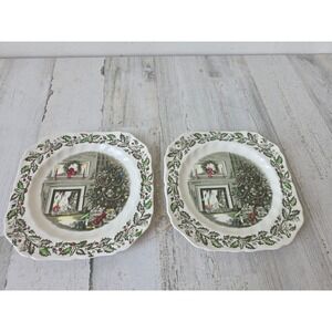 Vintage Johnson bros Merry Christmas salad dessert plate tree fireplace Holly